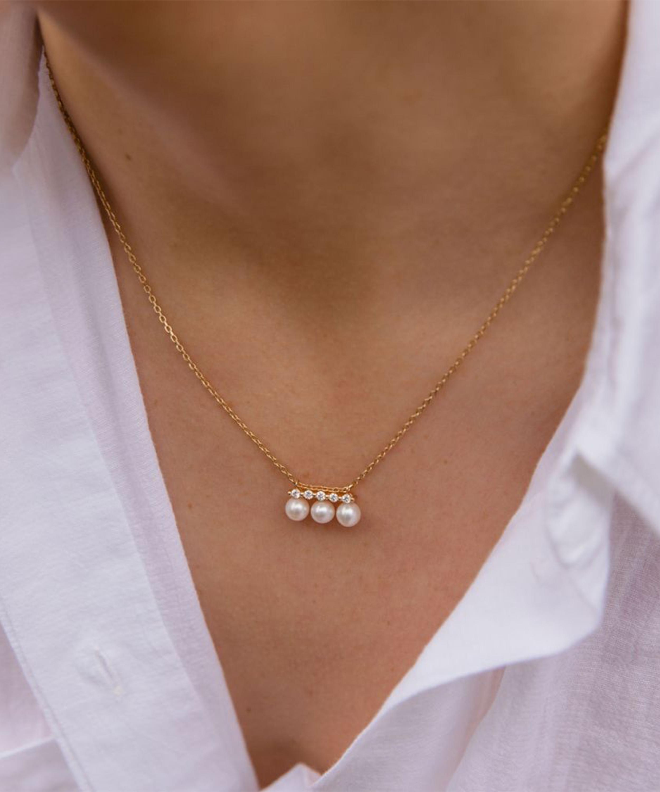 Dinny Hall - 9ct Gold Shuga Triple Pearl and Five Diamond Pendant Necklace image number 1