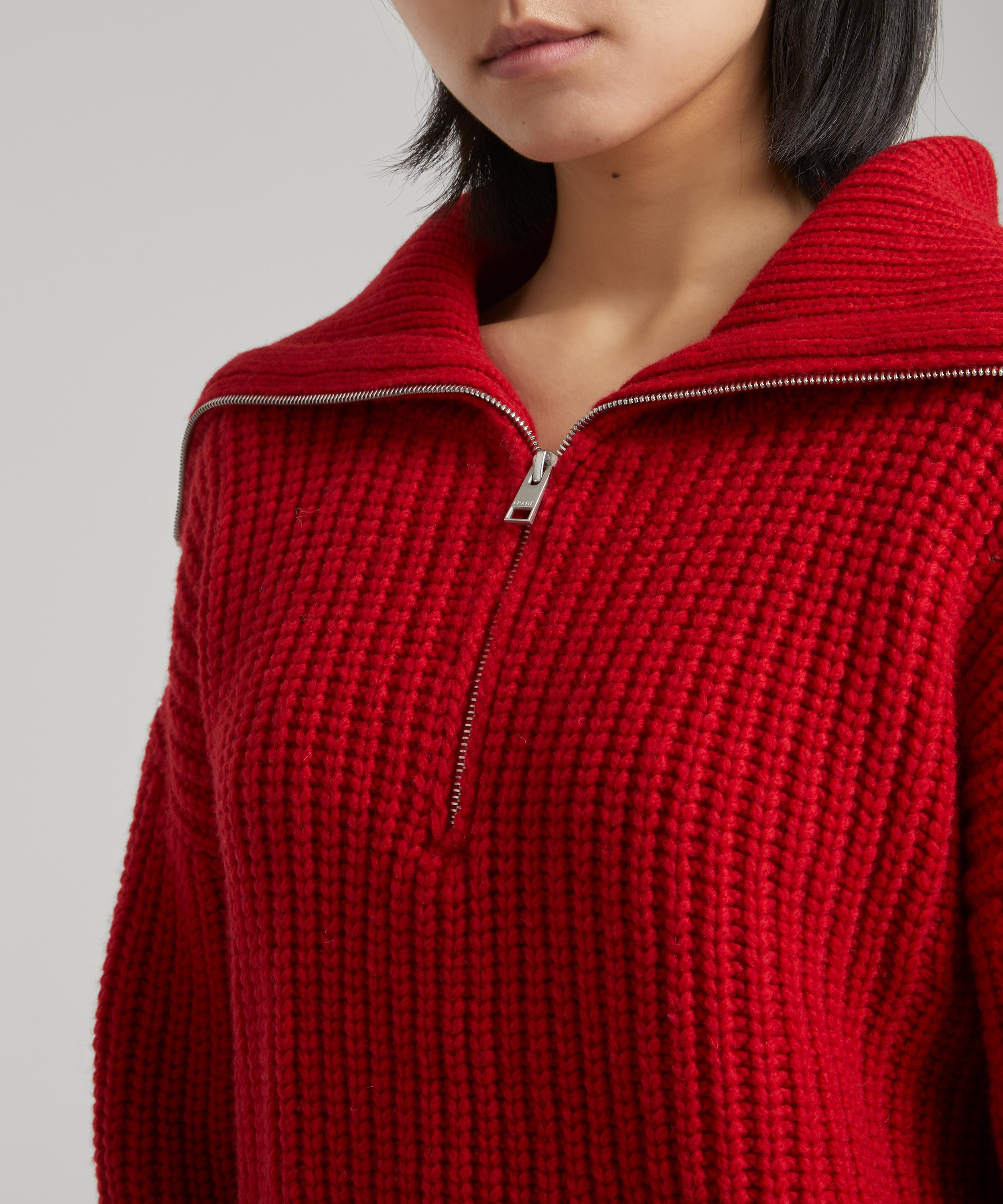 Berry Red, Wool Cashmere Rib Half Zip Sweater