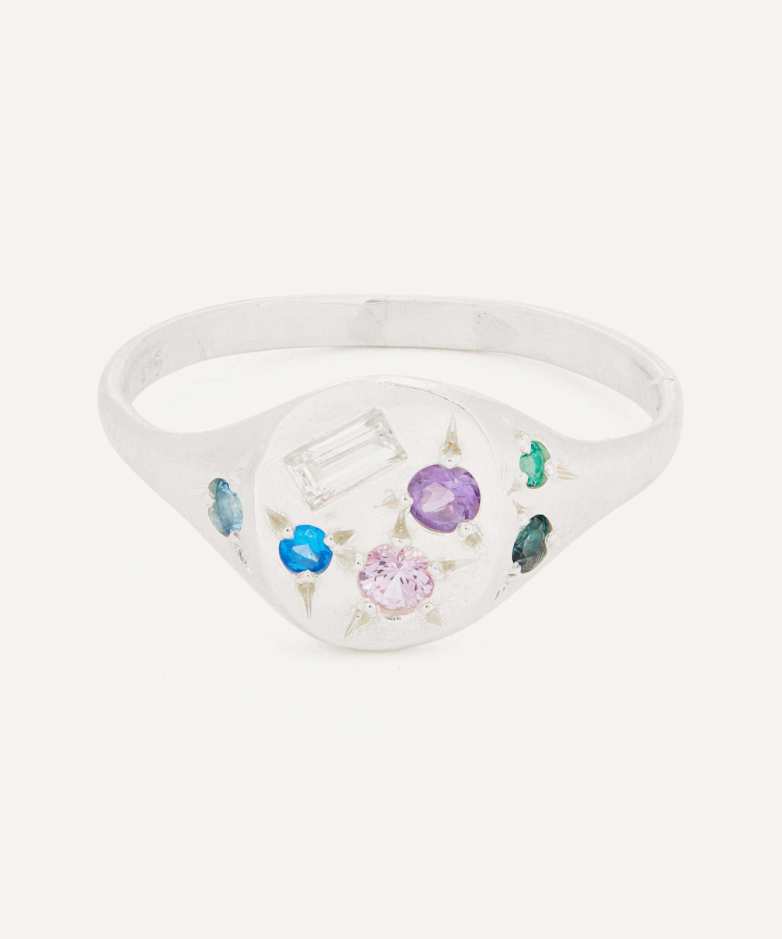 Seb Brown - Sterling Silver Purple Neapolitan Multi-Stone Signet Ring