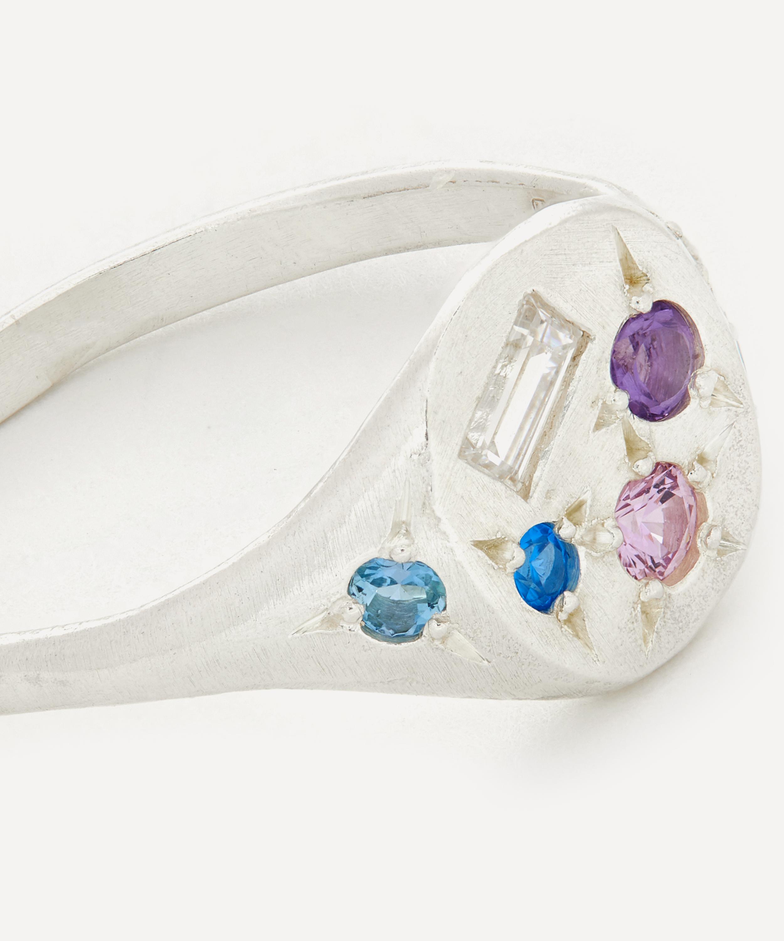 Seb Brown - Sterling Silver Purple Neapolitan Multi-Stone Signet Ring image number 3