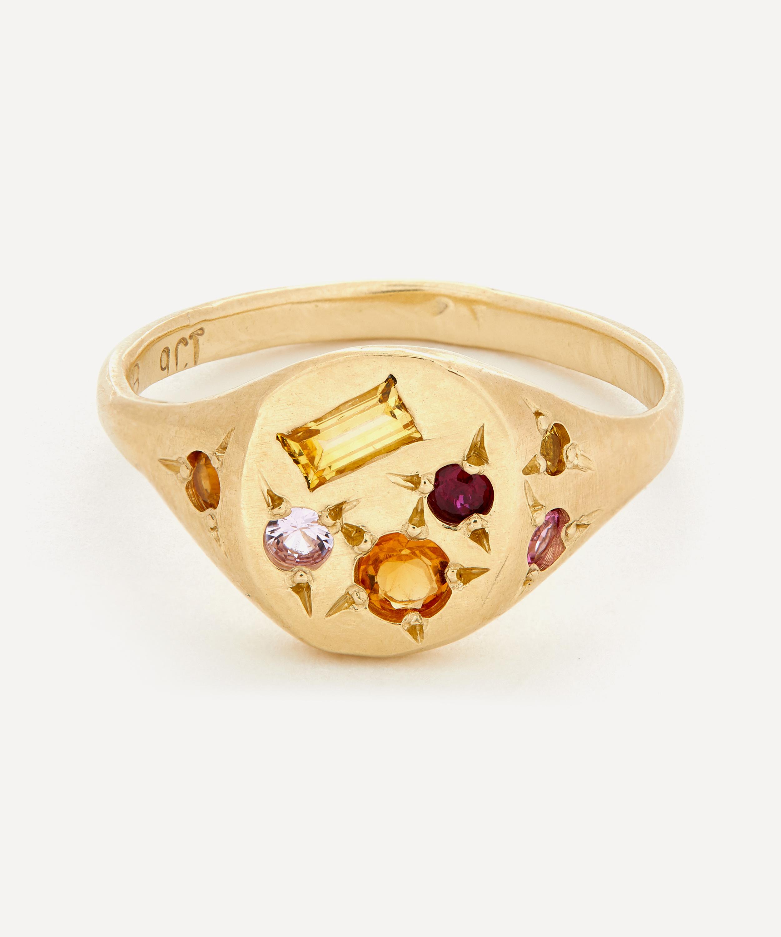 Seb Brown - 9ct Gold Neapolitan Orange Multi-Stone Signet Ring image number 0