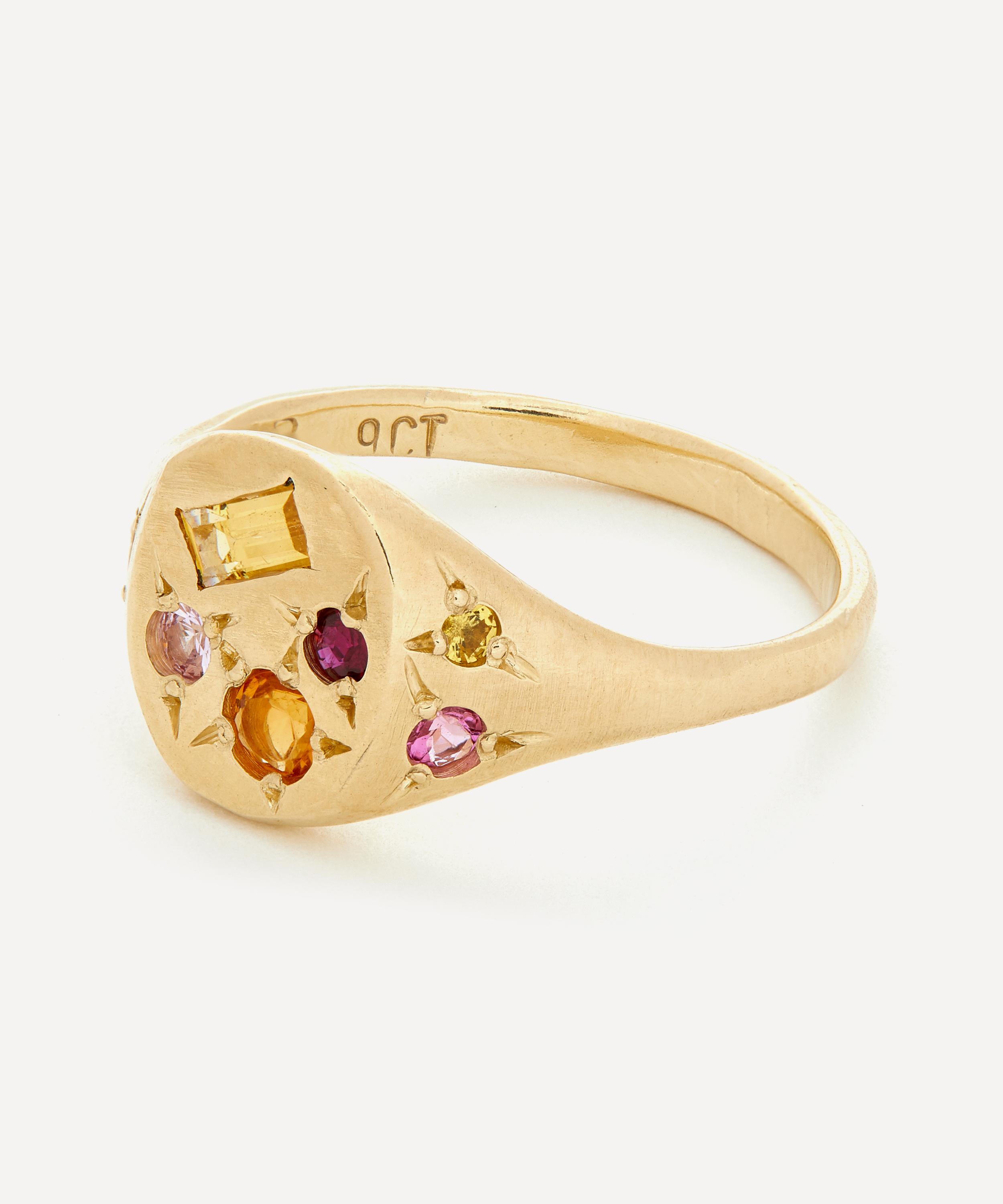 Seb Brown - 9ct Gold Neapolitan Orange Multi-Stone Signet Ring image number 2