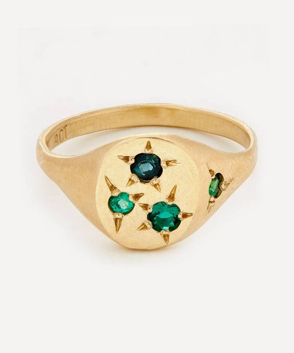 Seb Brown - 9ct Gold Neapolitan Green Multi-Stone Signet Ring