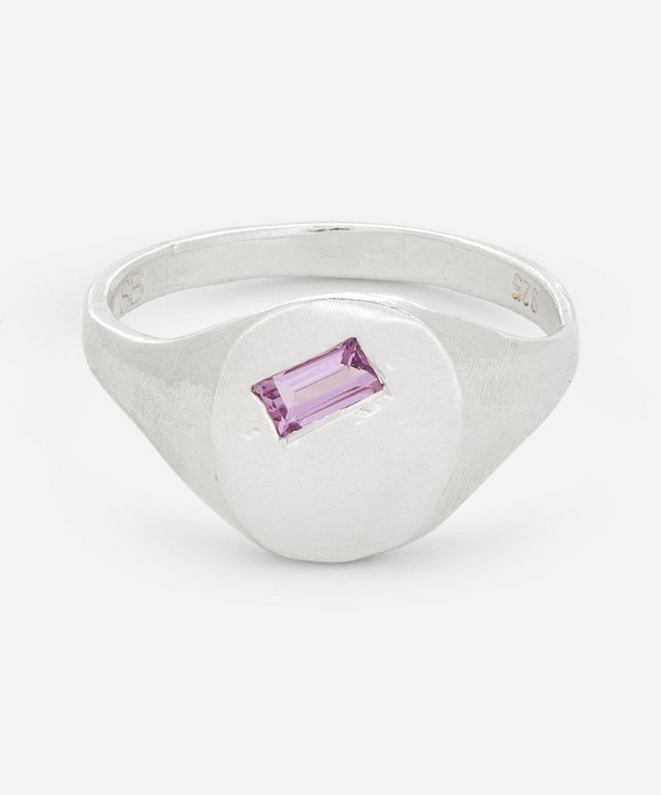 Seb Brown - Silver Baguette Pink Sapphire Signet Ring image number null