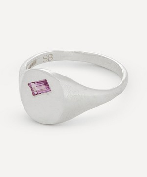Seb Brown - Silver Baguette Pink Sapphire Signet Ring image number 2