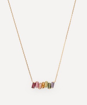Suzanne Kalan - 14ct Gold Rainbow Multi-Stone Baguette Bar Pendant Necklace image number 0