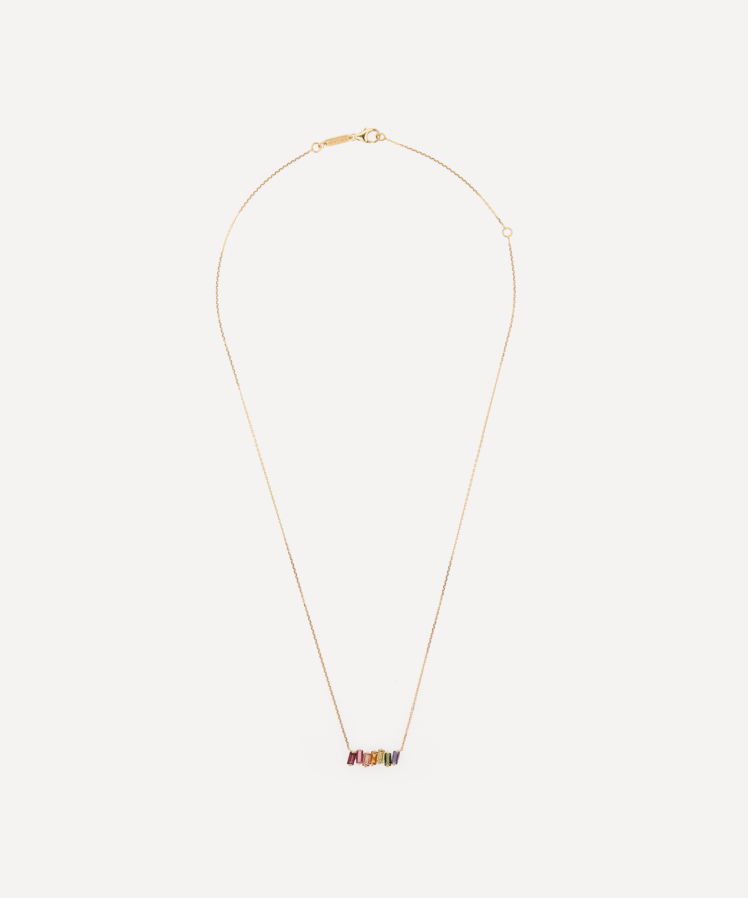 Suzanne Kalan - 14ct Gold Rainbow Multi-Stone Baguette Bar Pendant Necklace image number 2