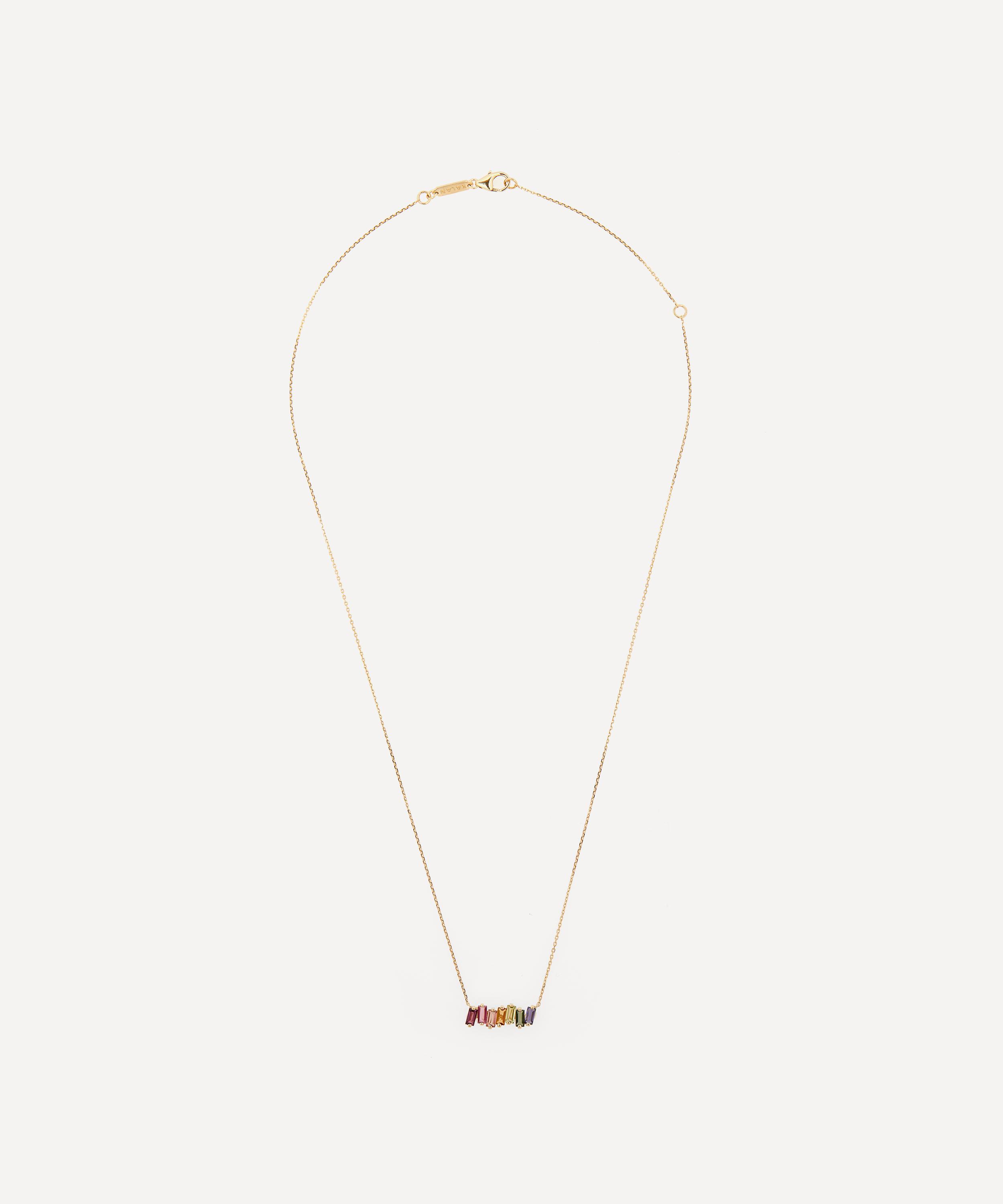 Suzanne Kalan - 14ct Gold Rainbow Multi-Stone Baguette Bar Pendant Necklace image number 2