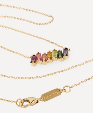 Suzanne Kalan - 14ct Gold Rainbow Multi-Stone Baguette Bar Pendant Necklace image number 3