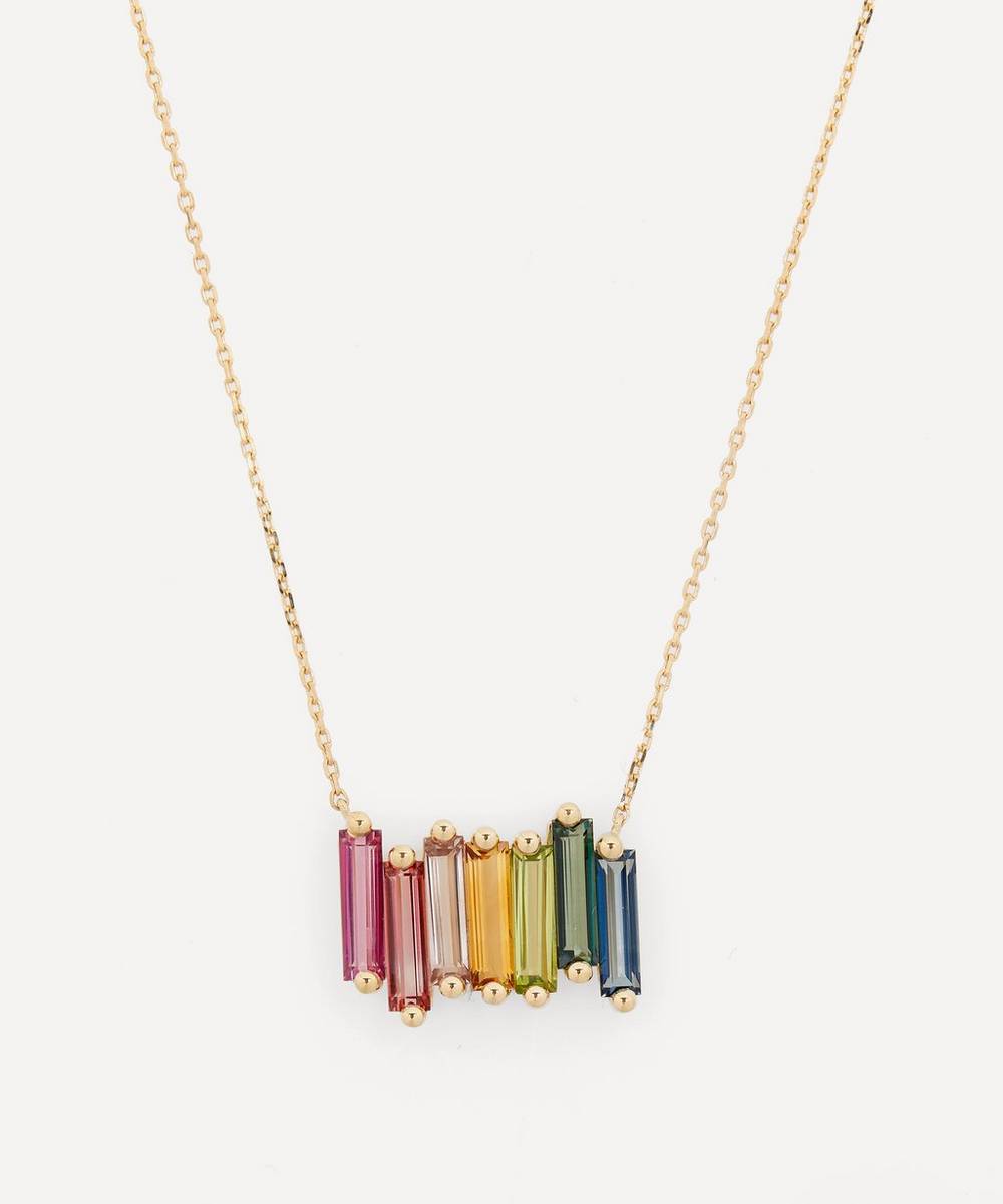 Suzanne Kalan - 14ct Gold Rainbow Multi-Stone Fireworks Bar Pendant Necklace