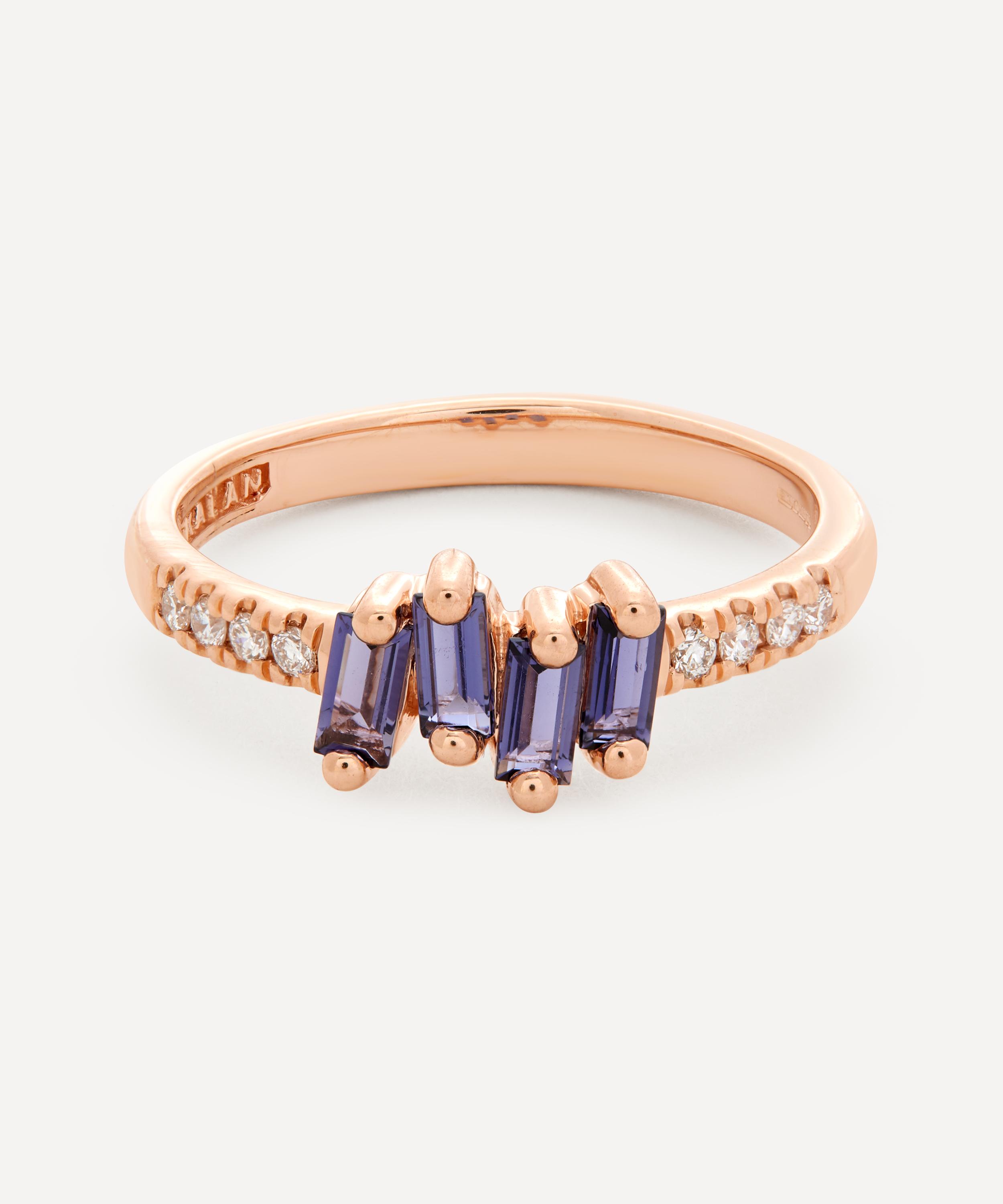 Suzanne Kalan - 14ct Rose Gold Iolite and Pavé Diamond Fireworks Ring image number 