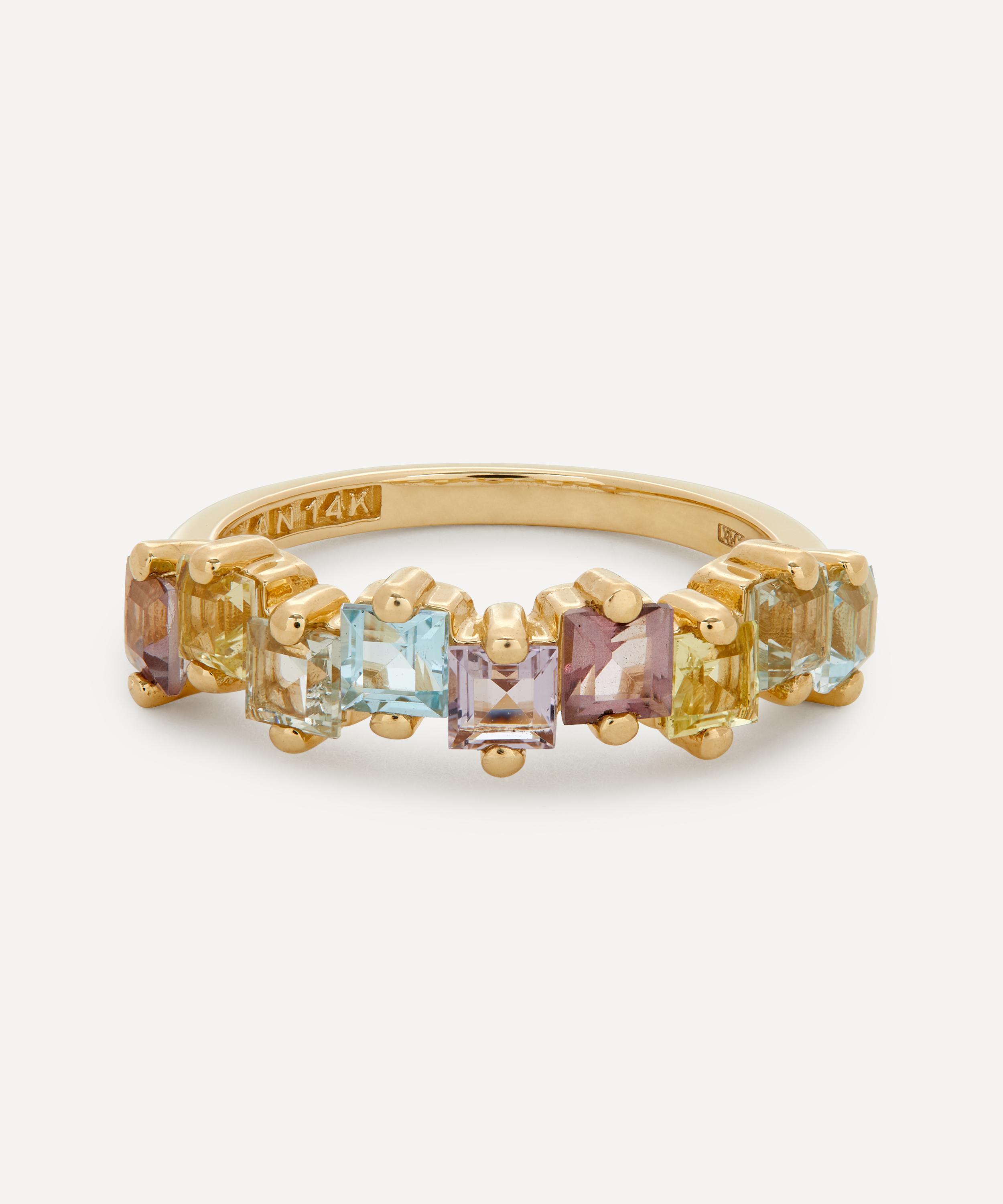 Suzanne Kalan - 14ct Gold Princess Cut Pastel Multi-Stone Ring