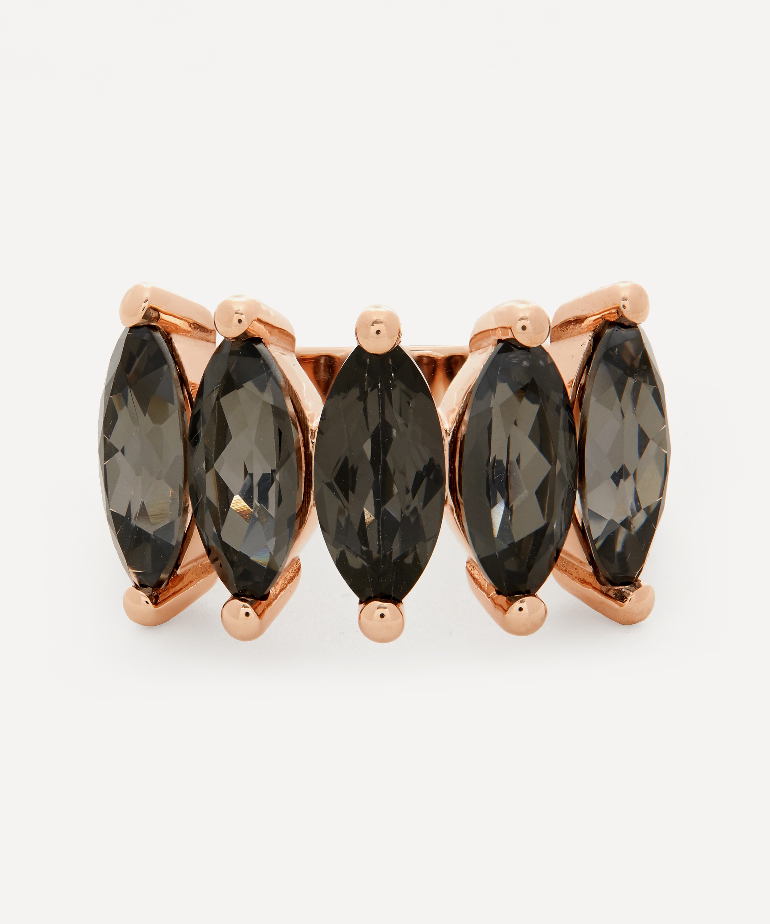 Suzanne Kalan - 14ct Rose Gold Marquise Cut Black Night Quartz Ring image number 