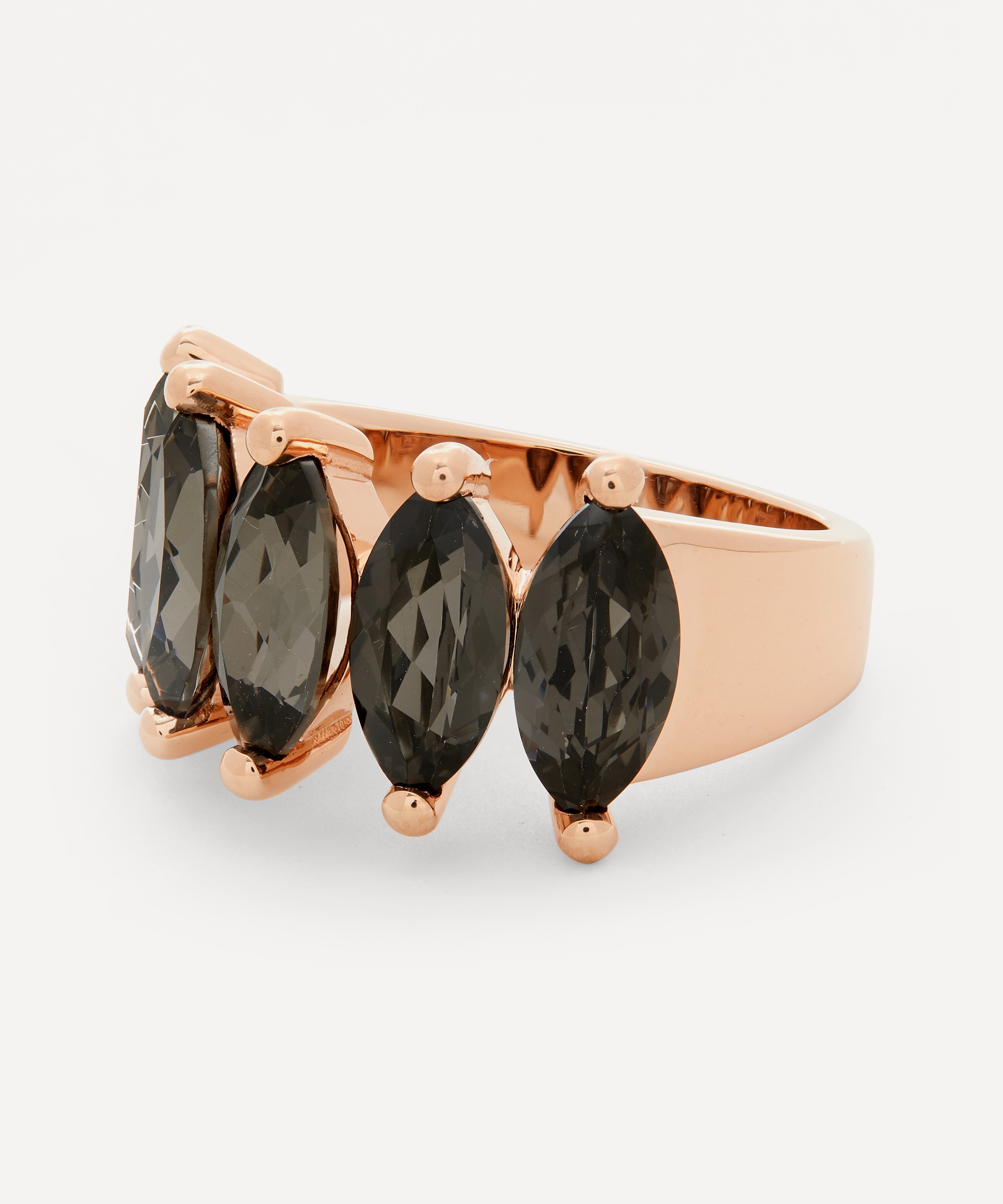 Suzanne Kalan - 14ct Rose Gold Marquise Cut Black Night Quartz Ring image number 
