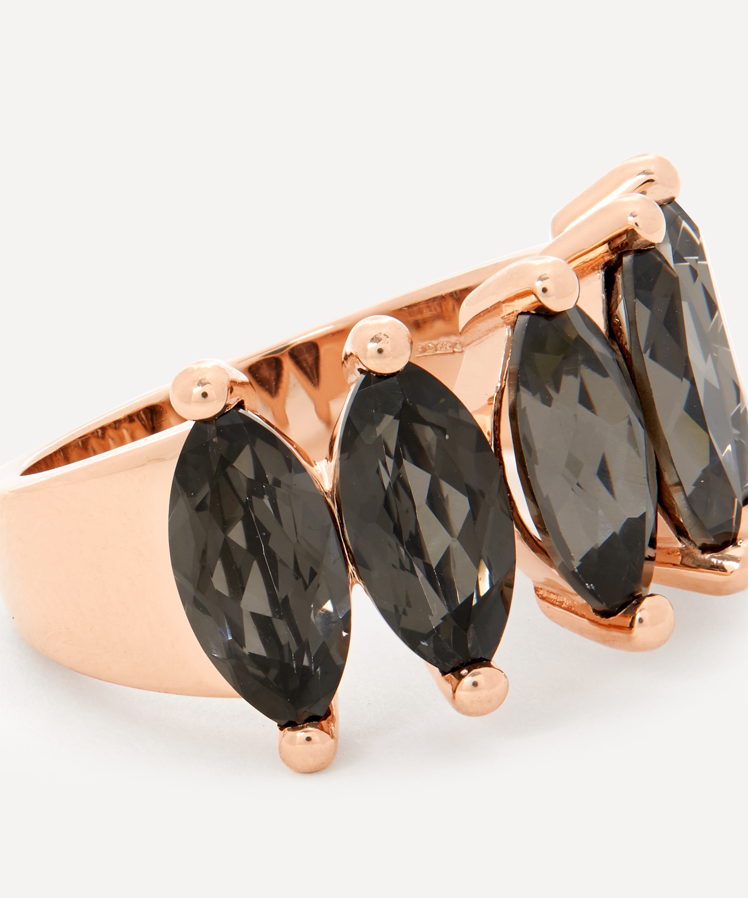 Suzanne Kalan - 14ct Rose Gold Marquise Cut Black Night Quartz Ring image number 
