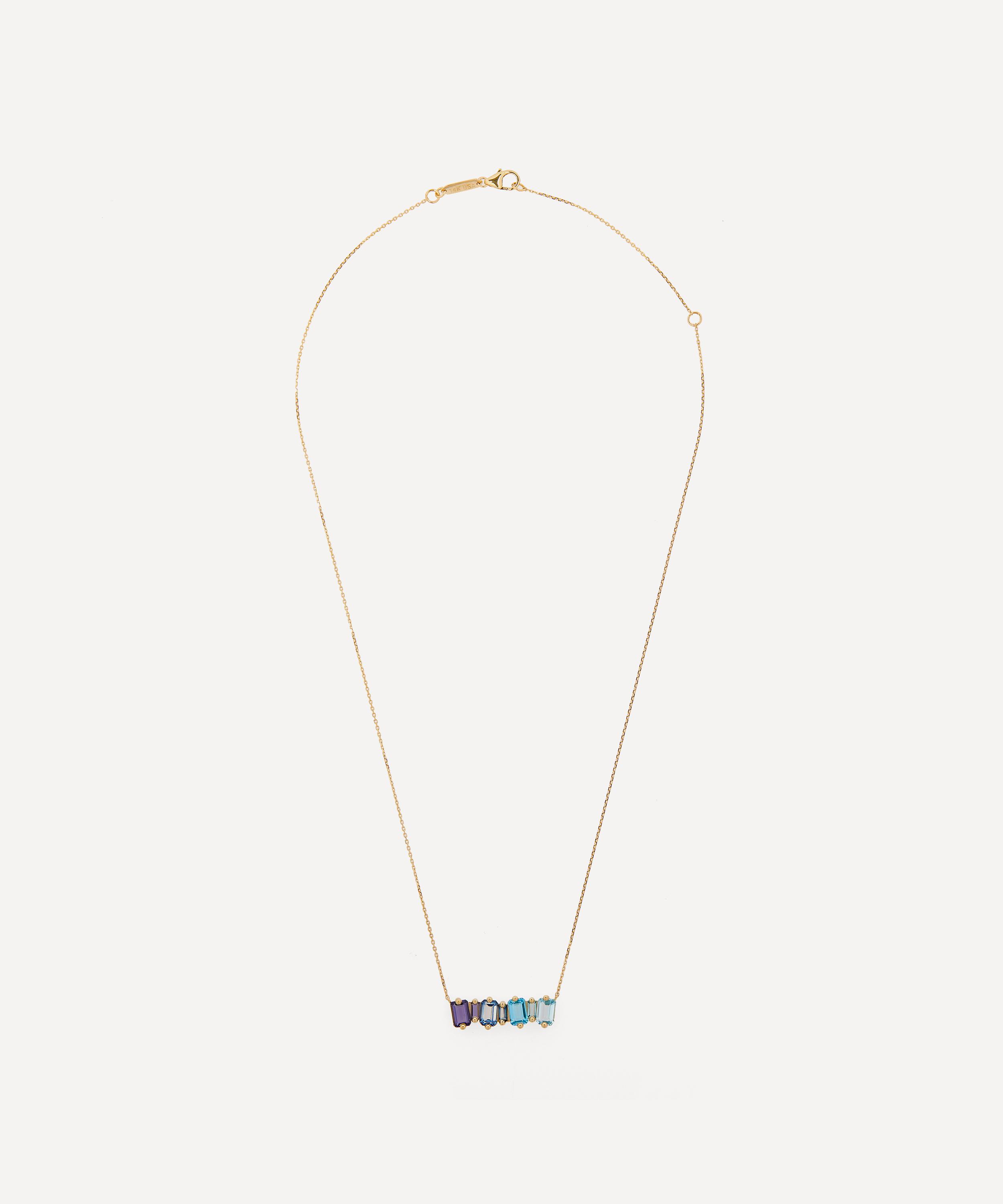 Suzanne Kalan - 14ct Gold Multi-Stone Emerald and Baguette Cut Bar Pendant Necklace image number 2