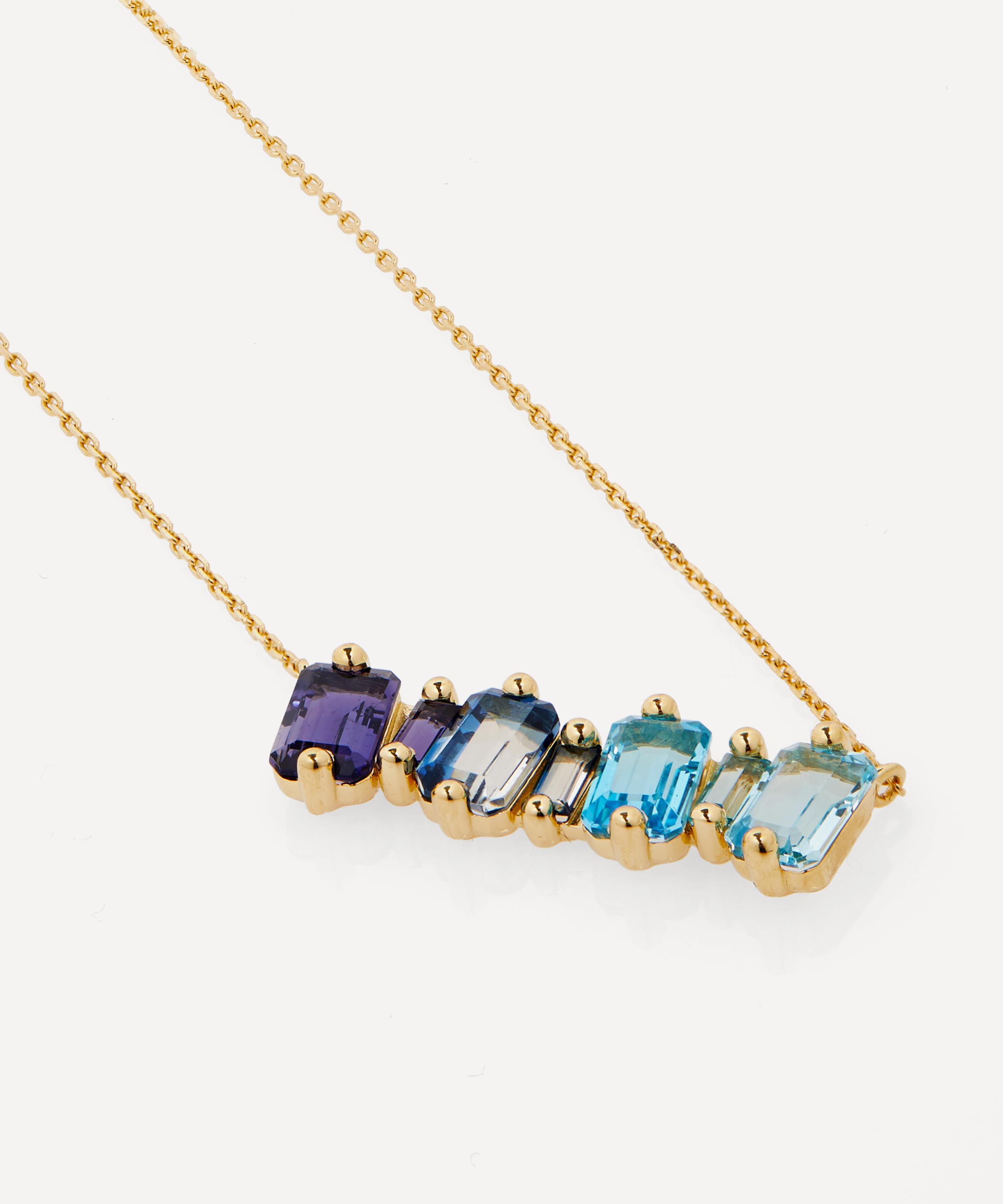 Suzanne Kalan - 14ct Gold Multi-Stone Emerald and Baguette Cut Bar Pendant Necklace image number 3