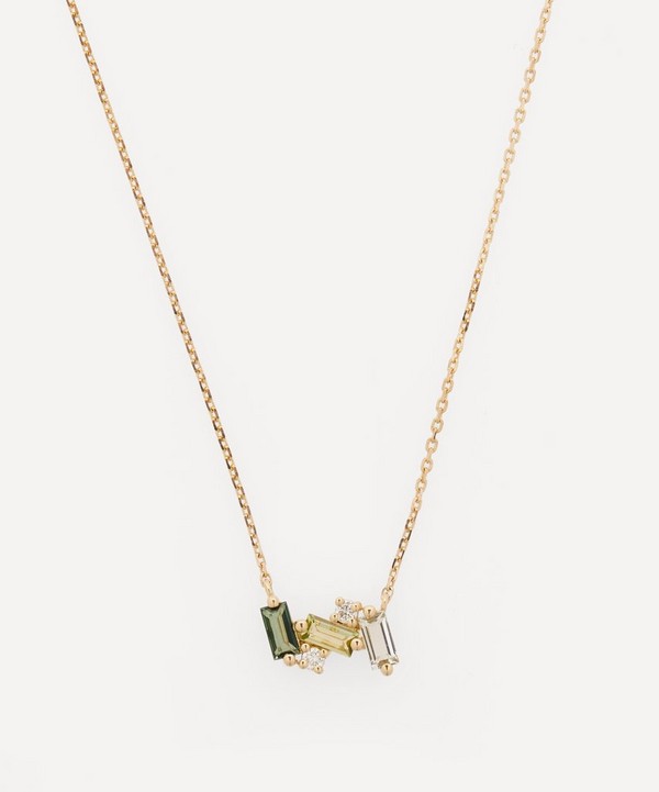 Suzanne Kalan - 14ct Gold Multi-Stone Mini Baguette Bar Pendant Necklace