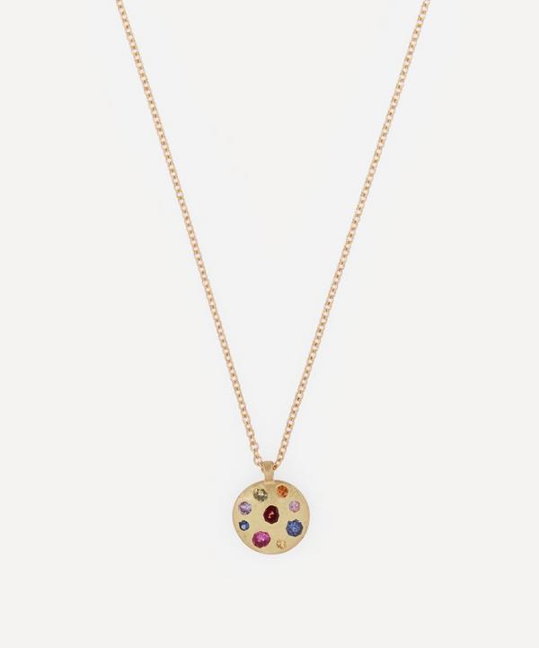 Polly Wales - 18ct Gold Celeste Medium Rainbow Sapphire Disc Pendant Necklace image number null