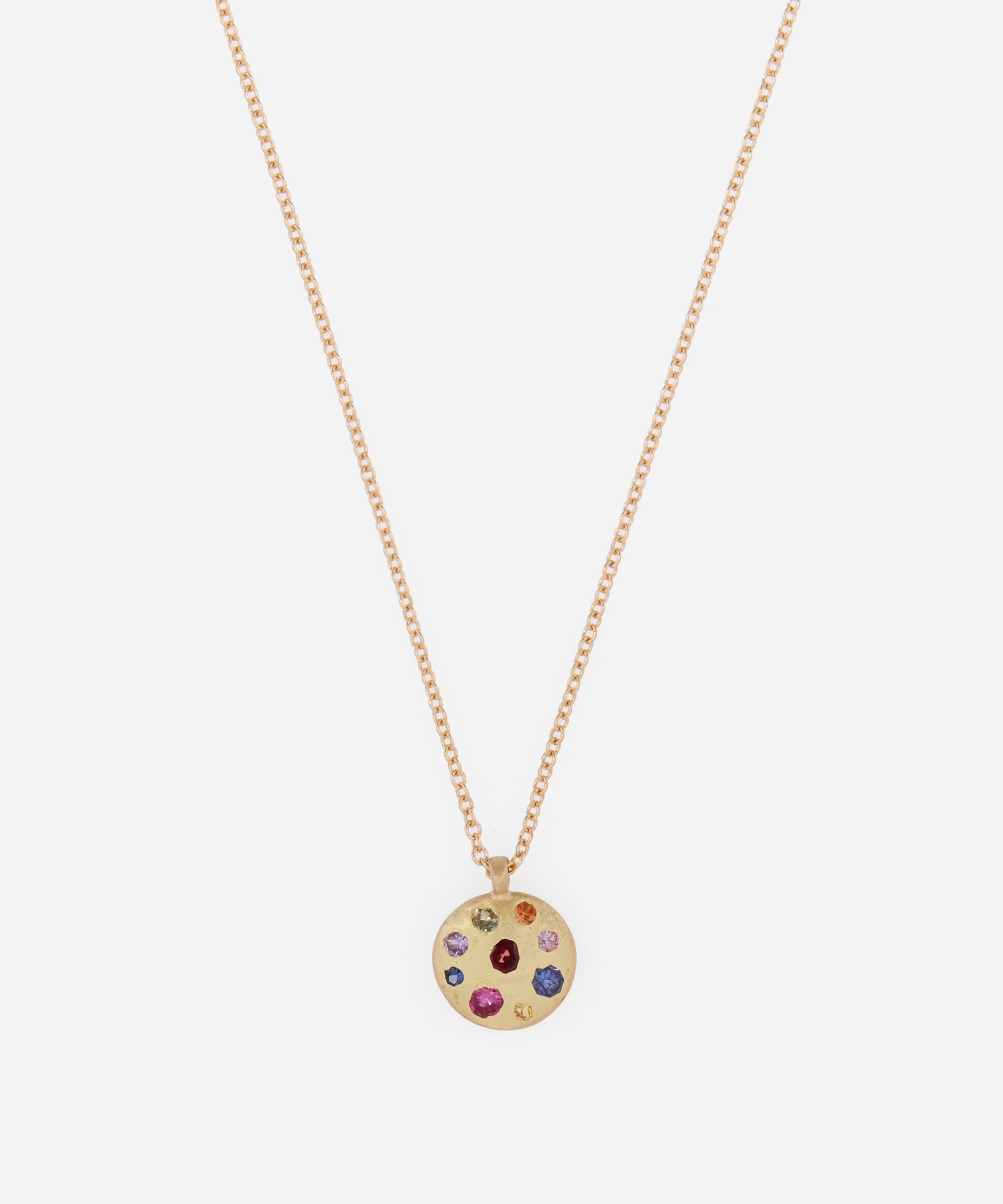 Polly Wales - 18ct Gold Celeste Medium Rainbow Sapphire Disc Pendant Necklace image number 0