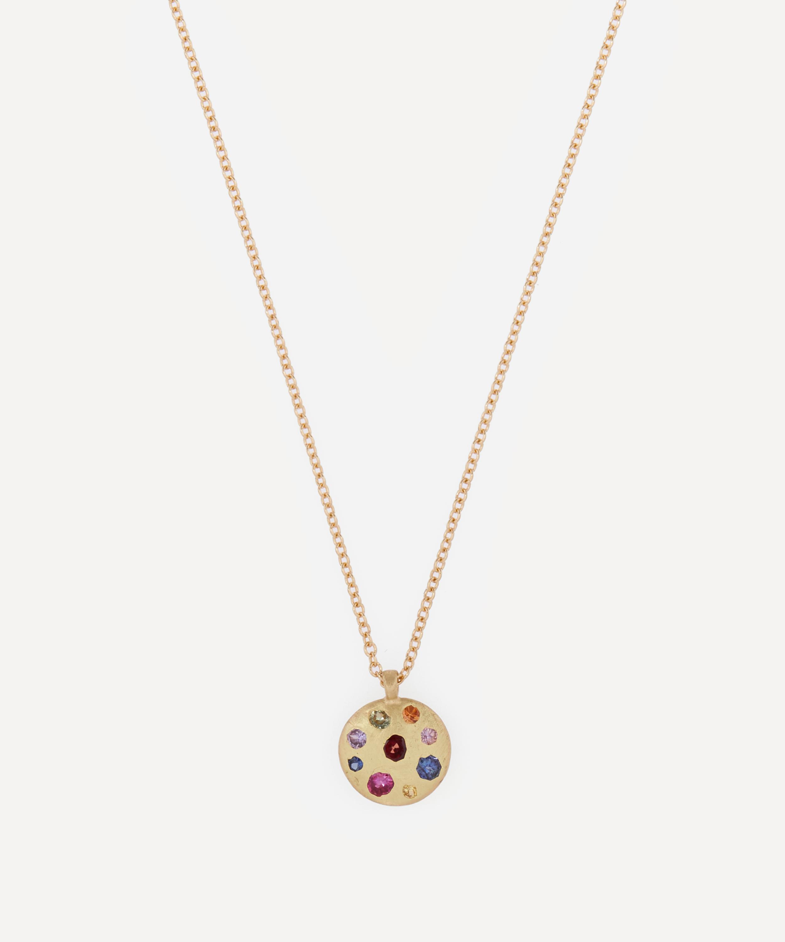 Polly Wales - 18ct Gold Celeste Medium Rainbow Sapphire Disc Pendant Necklace