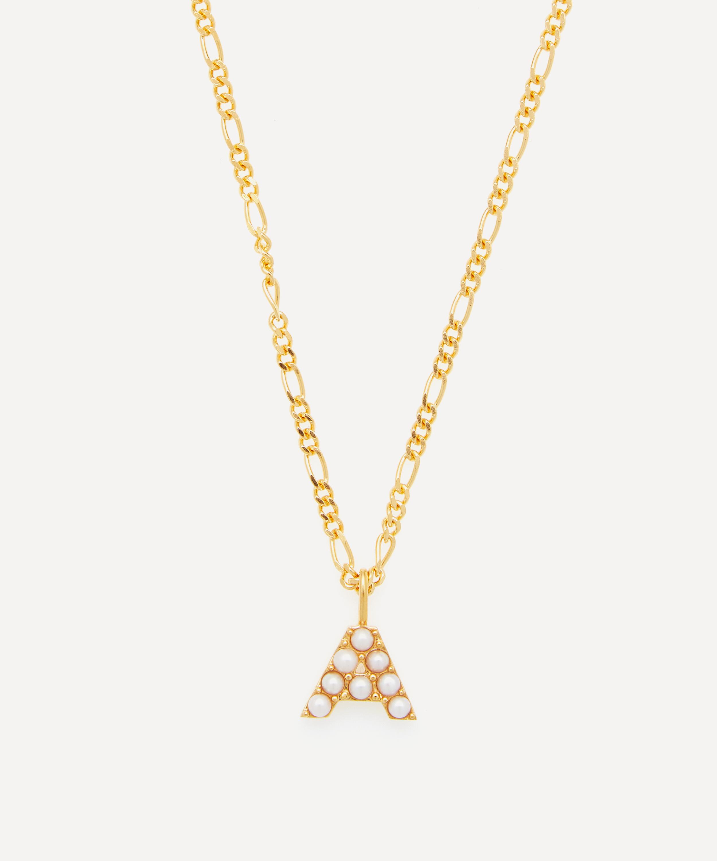 Otiumberg - 14ct Gold Plated Vermeil Silver Letter A Pearl Alphabet Pendant Necklace