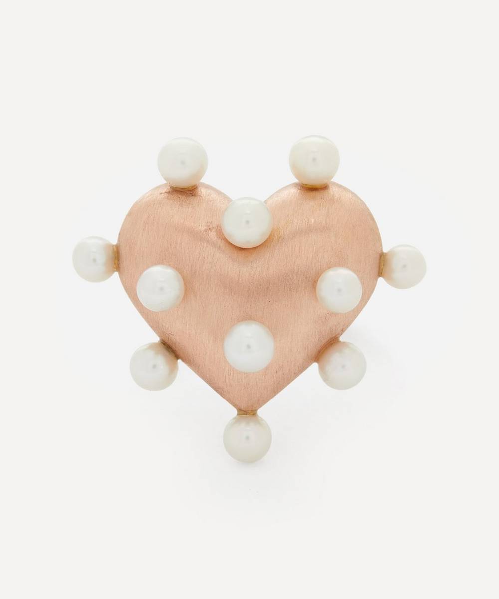 Rachel Quinn - 14ct Rose Gold Pin Cushion Pearl Heart Ring