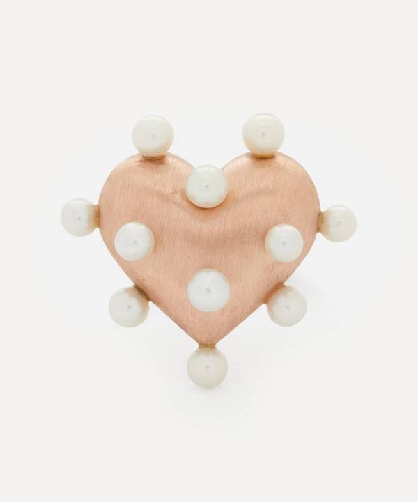 Rachel Quinn - 14ct Rose Gold Pin Cushion Pearl Heart Ring image number 0
