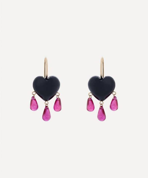 Rachel Quinn - 14ct Gold Bleeding Heart Onyx and Ruby Drop Earrings image number 0
