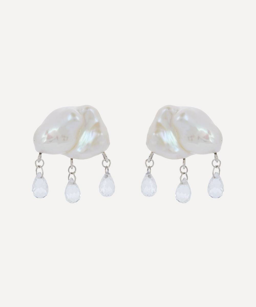 Rachel Quinn - 14ct Gold Rainy Day Pearl and White Topaz Cloud Drop Earrings