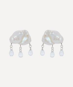 14ct Gold Rainy Day Pearl and White Topaz Cloud Drop Earrings