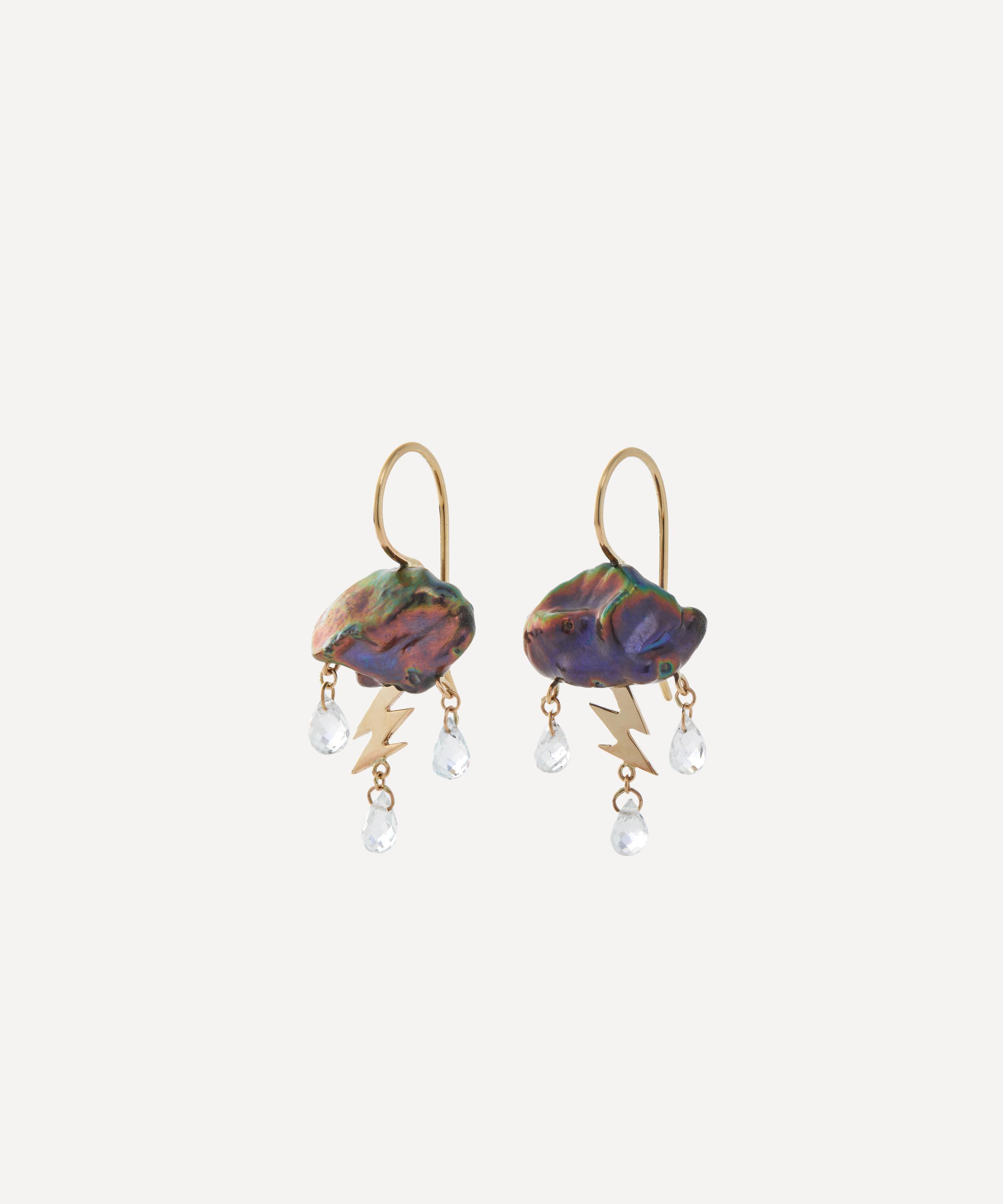 Rachel Quinn - 14ct Gold Petite Peacock Storm Cloud Pearl Drop Earrings