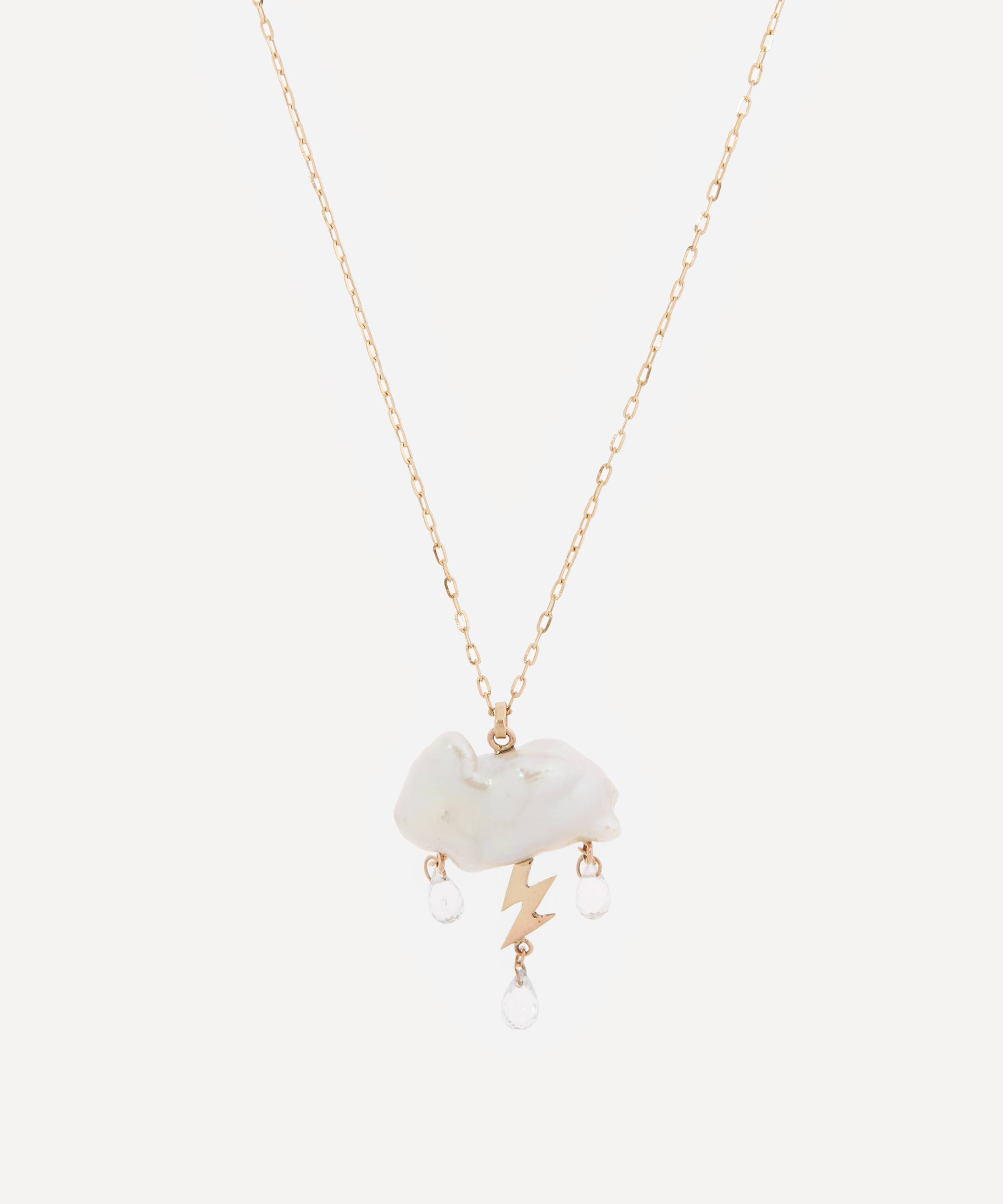 Rachel Quinn - 14ct Gold Petite Storm Cloud Pearl and White Topaz Pendant Necklace