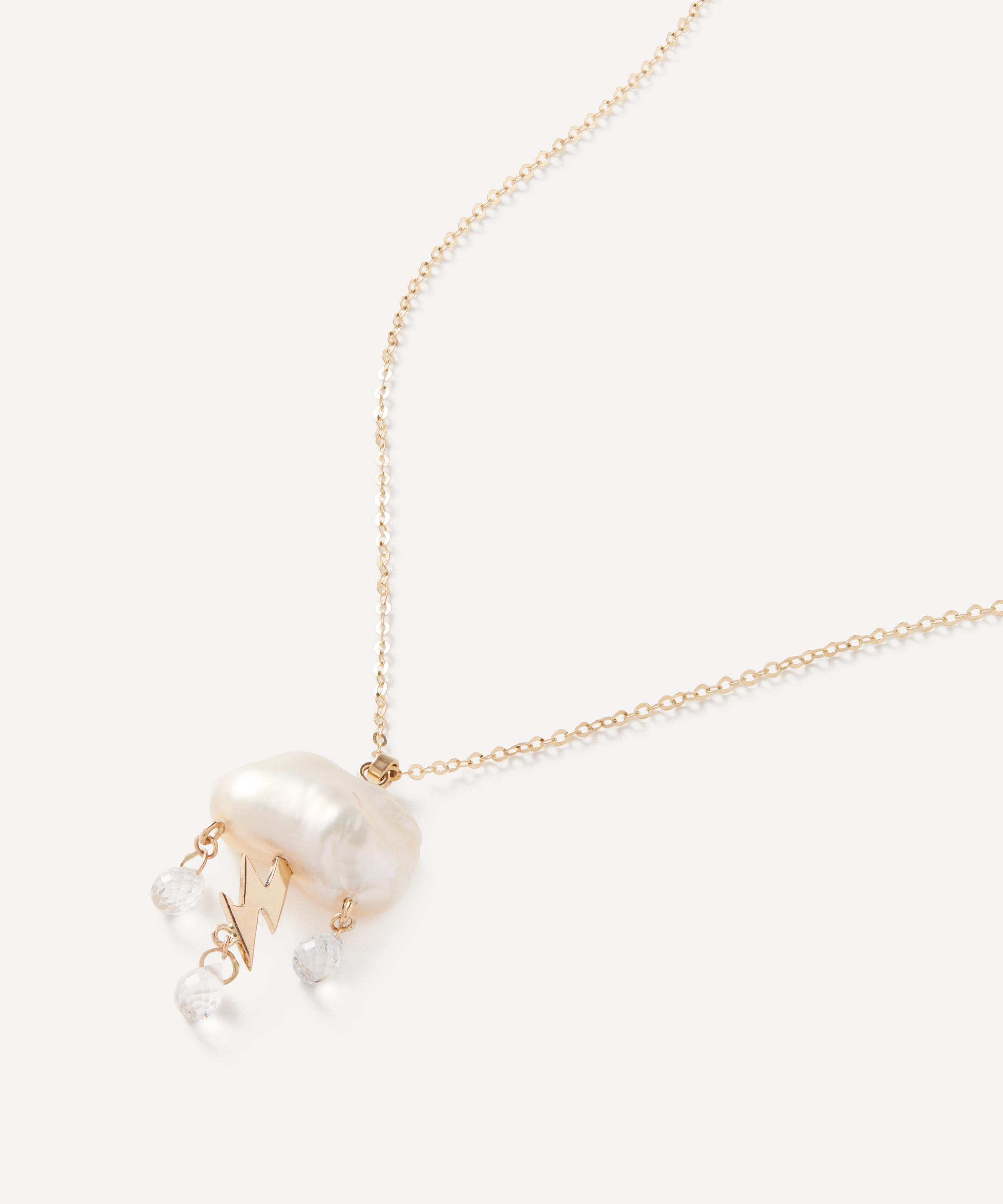 Rachel Quinn - 14ct Gold Petite Storm Cloud Pearl and White Topaz Pendant Necklace