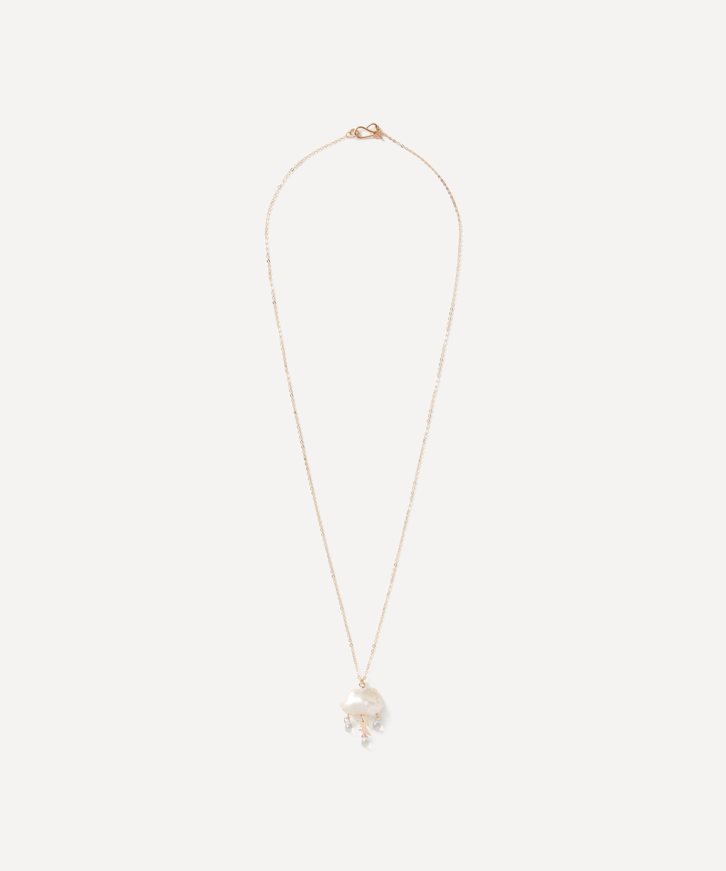 Rachel Quinn - 14ct Gold Petite Storm Cloud Pearl and White Topaz Pendant Necklace image number 1