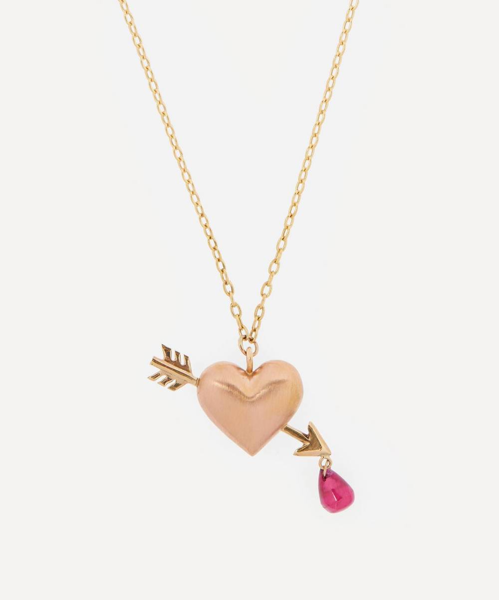 Rachel Quinn - 14ct Gold Cupid's Arrow Ruby Pendant Necklace