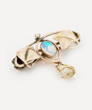 Kojis - 9ct Gold Arts and Crafts Opal and Pearl Leaf Brooch image number 2