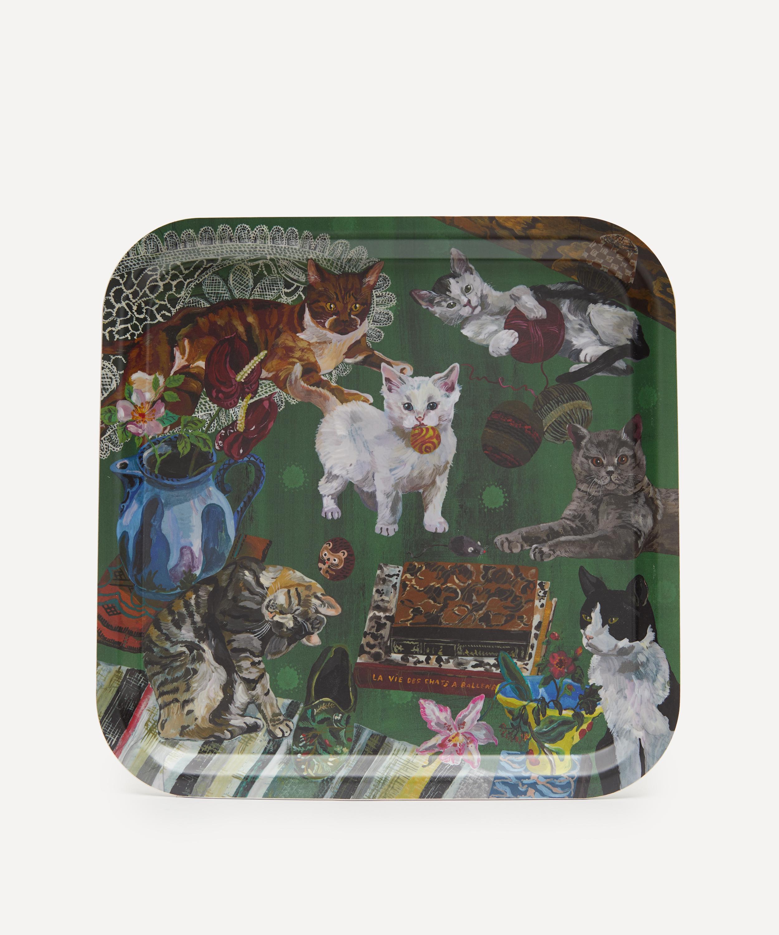 Avenida Home - Les Chats Square Birch Wood Tray