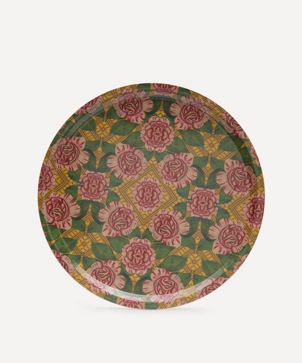 Avenida Home - Charming Camellia Round Birch Wood Tray image number null