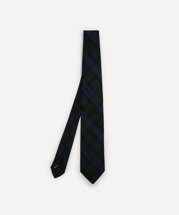 Drakes - Hand-Rolled Tartan Silk Tie image number null