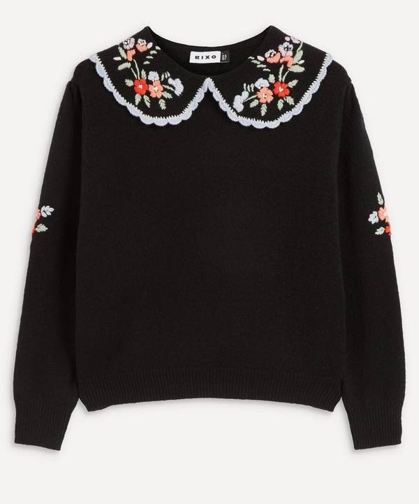 RIXO - Lula Embroidered-Collar Wool Jumper image number 0