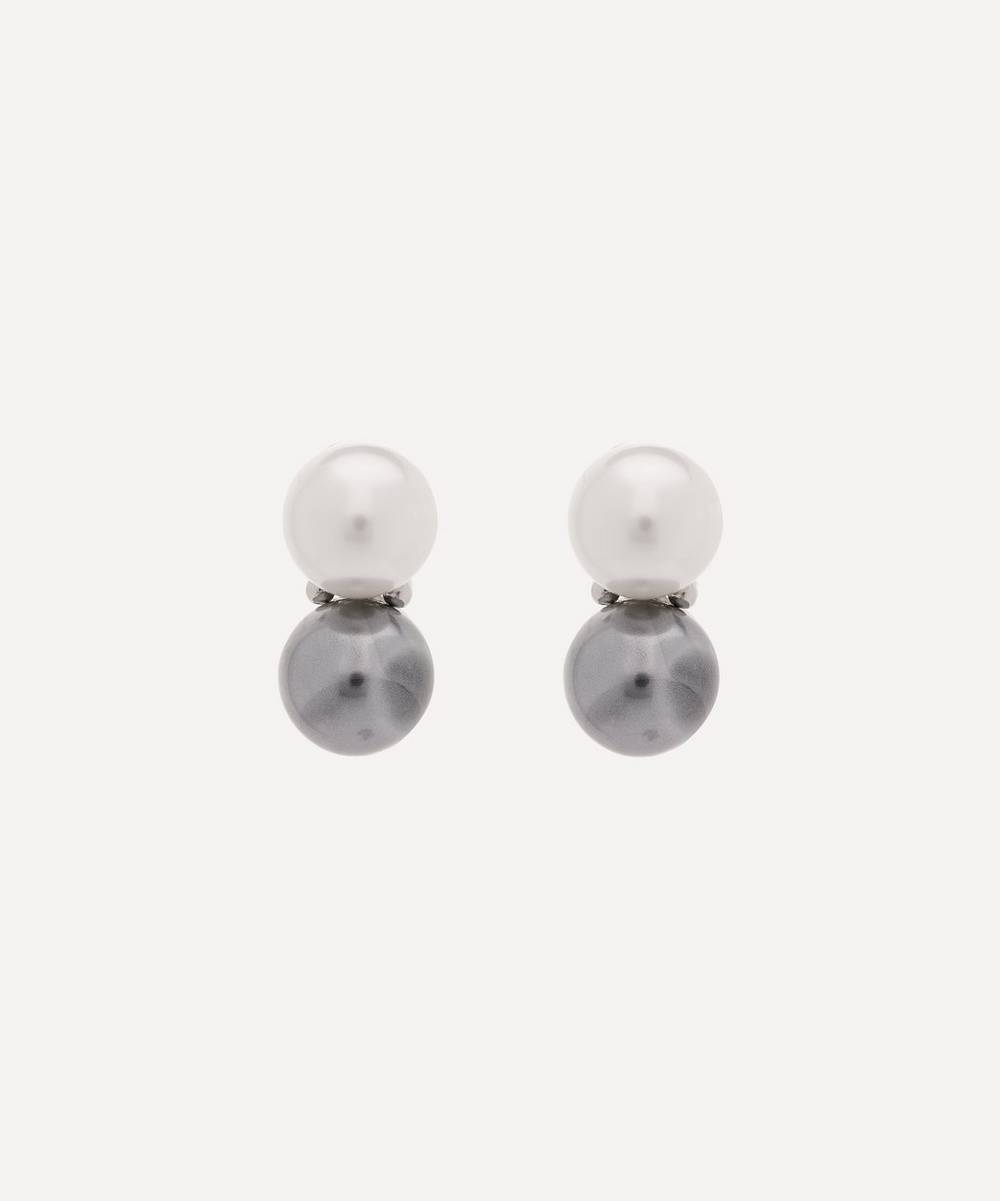 Kenneth Jay Lane - Rhodium-Plated Grey and White Faux Pearl Earrings