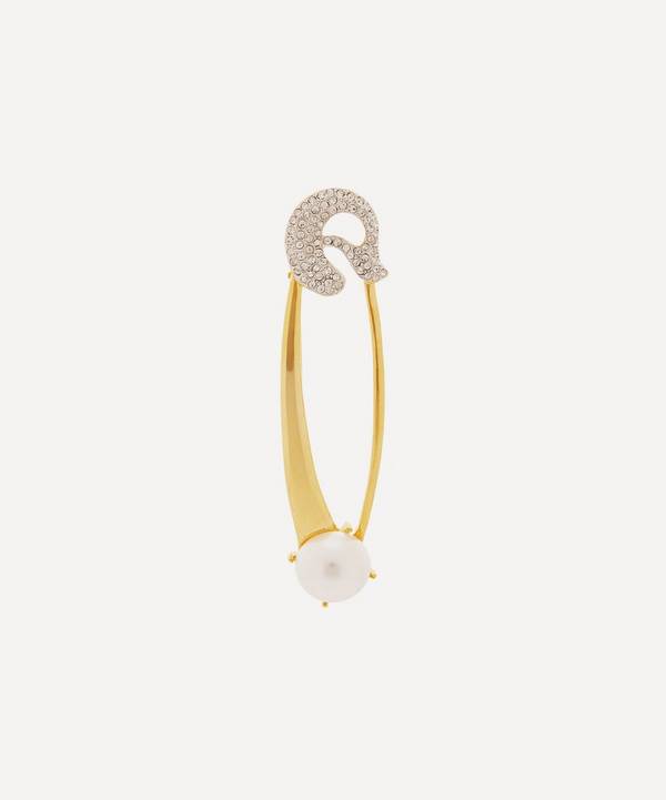 Kenneth Jay Lane - Gold-Plated Crystal and Faux Pearl Safety Pin Brooch