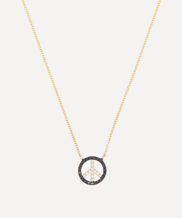 Roxanne First - 14ct Gold Mini Black and White Diamond Peace Sign Pendant Necklace