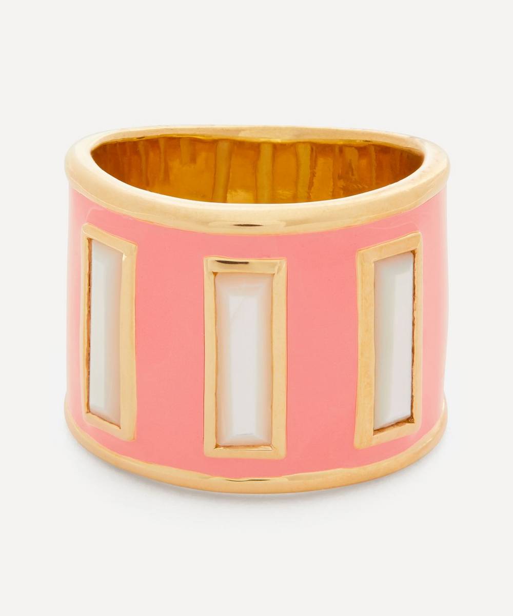 Adore Adorn - Gold Plated Vermeil Silver Gigi Burnt Coral Enamel Banded Pearl Ring