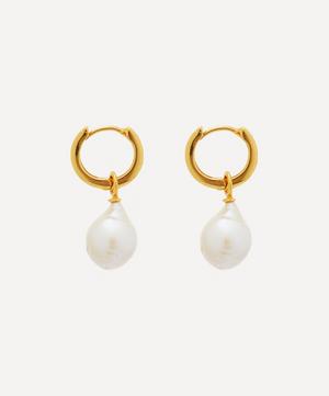 Shyla - Gold-Plated Tullia Crystal and Baroque Pearl Huggie Hoop Earrings image number 2
