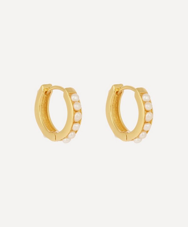 Shyla - Gold-Plated Pearl Indent Huggie Hoop Earrings image number null