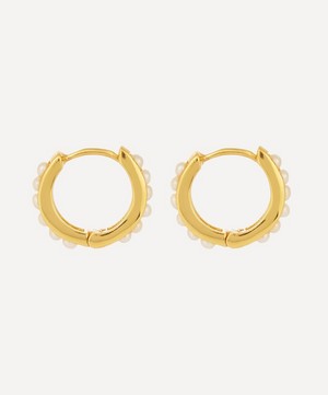 Shyla - Gold-Plated Pearl Indent Huggie Hoop Earrings image number 2