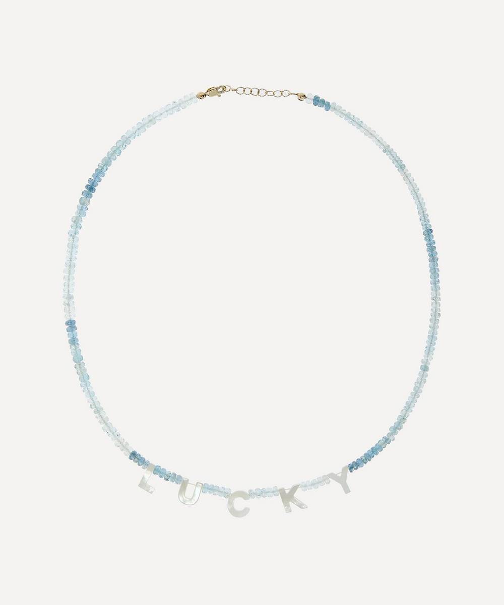 Roxanne First - Lucky Mother of Pearl and Aquamarine Beaded Necklace