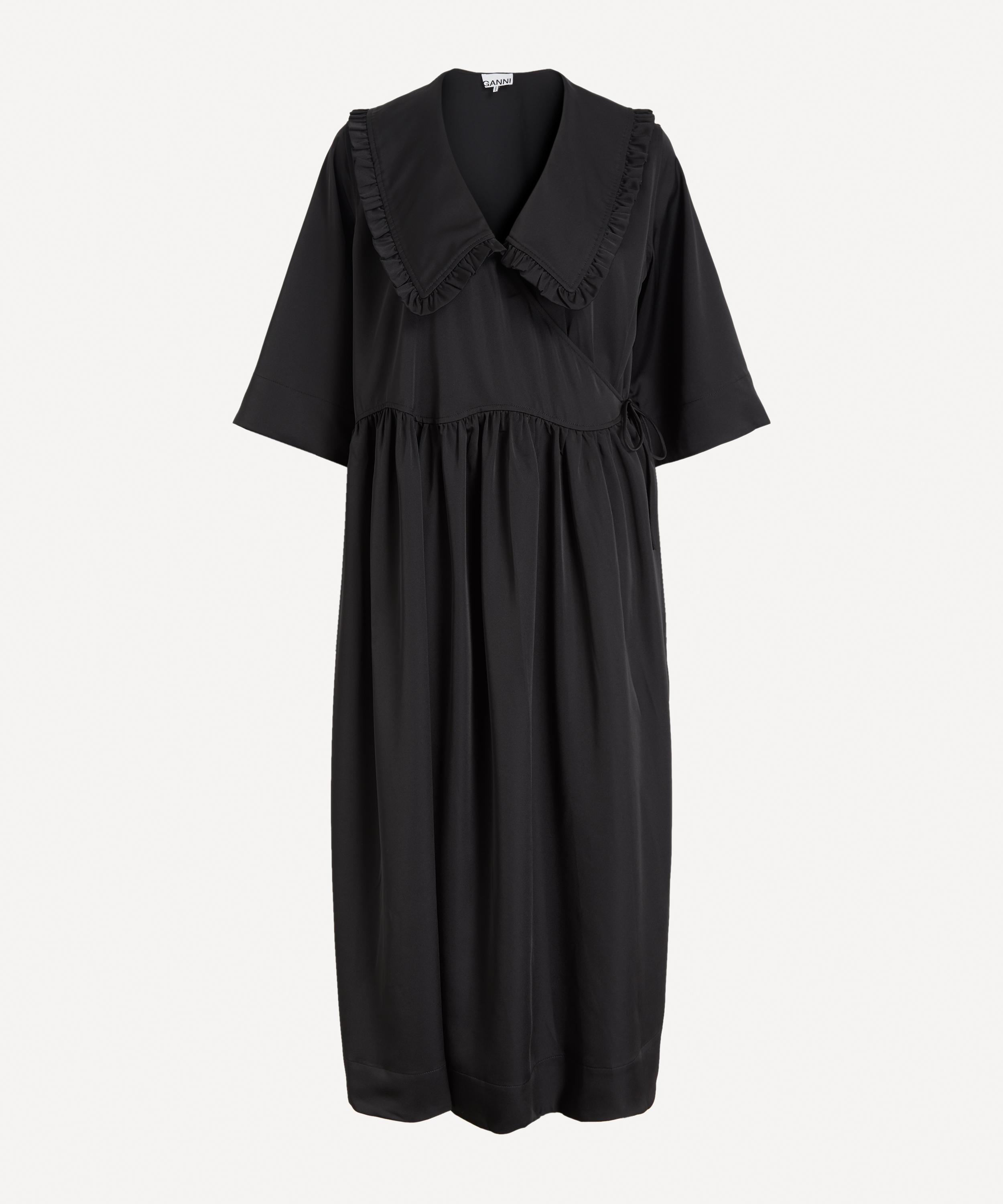 Ganni Smocked Satin Wrap Dress | Liberty